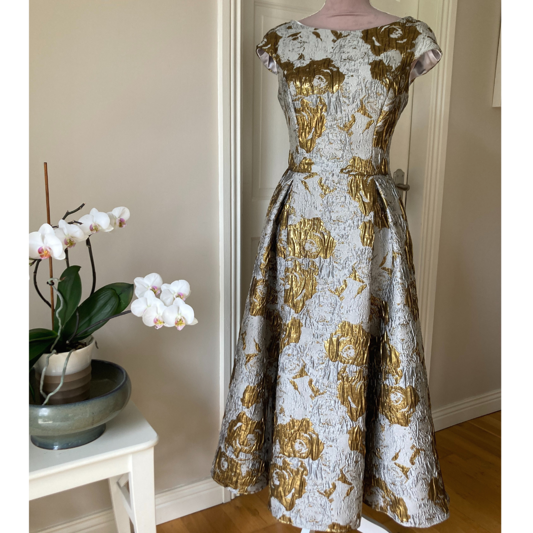 Maroon silk brocade flared dress by Athira Designs | The Secret Label