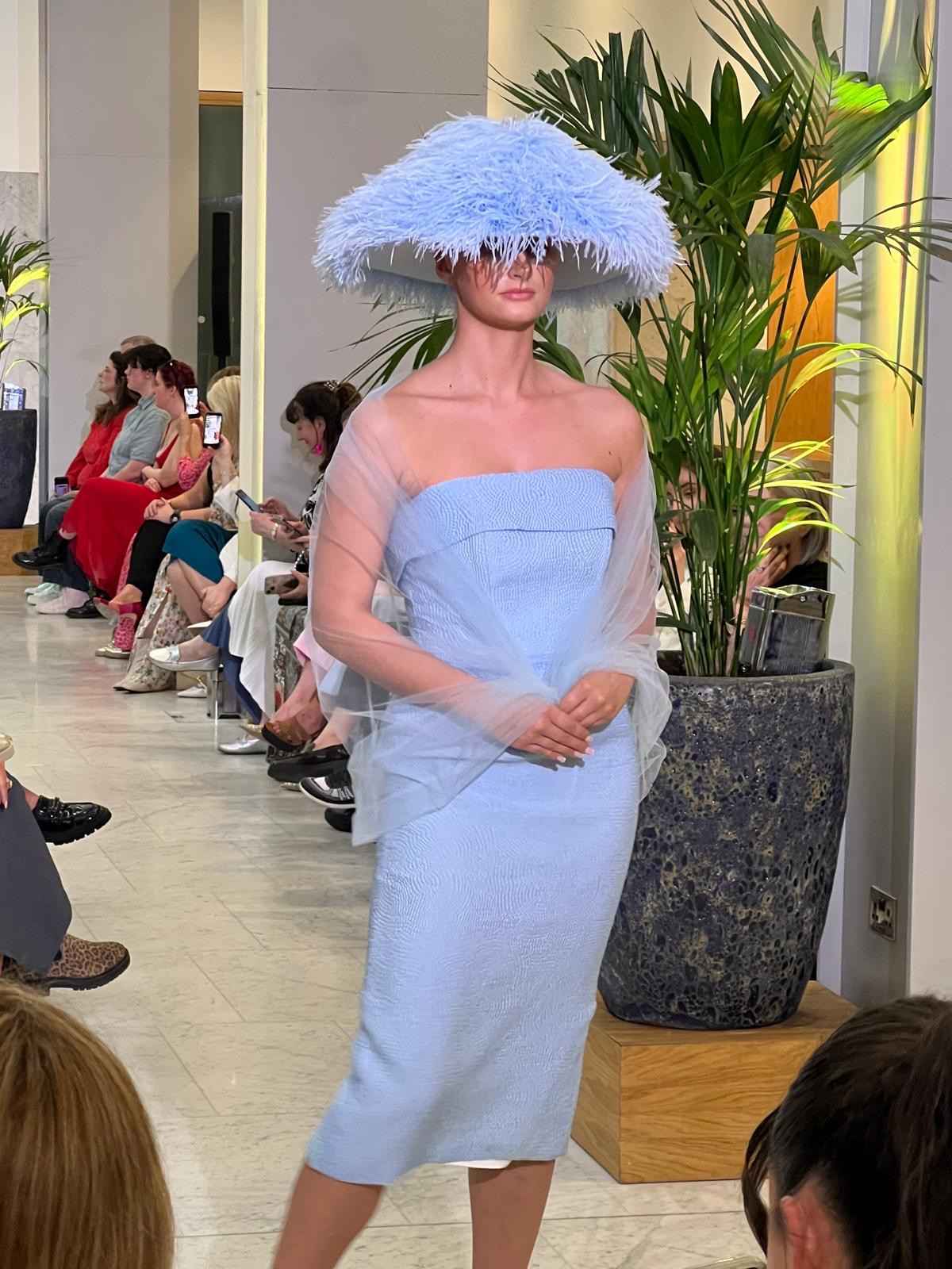 Strapless Jacquard Dress with Cuff Detail in Baby Blue