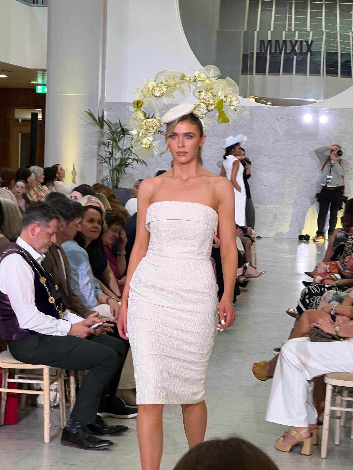 Strapless Jacquard Dress with neckline Cuff Detail. 